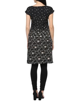 black crepe straight kurta - 14479839 - Standard Image - 3
