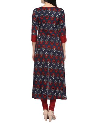 blue colored viscose high slit kurta - 14479851 - Standard Image - 3