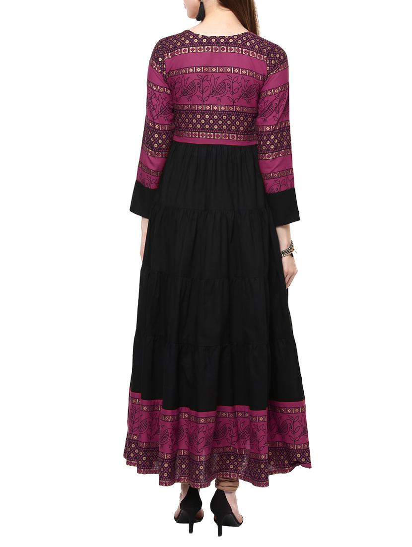 magenta cotton tiered kurta - 14479853 - Zoom Image - 3