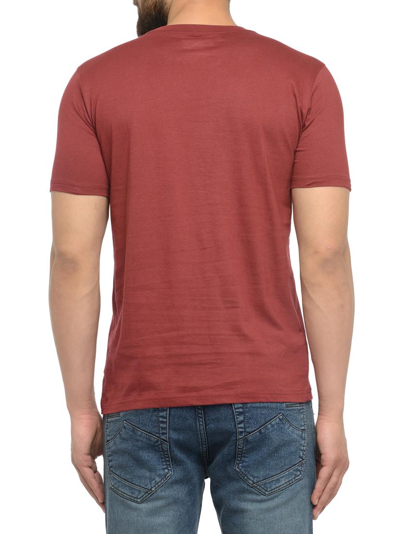 maroon cotton chest print tshirt - 14481968 - Zoom Image - 3