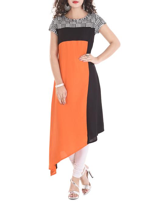 orange rayon asymmetric kurta - 14483759 - Standard Image - 1