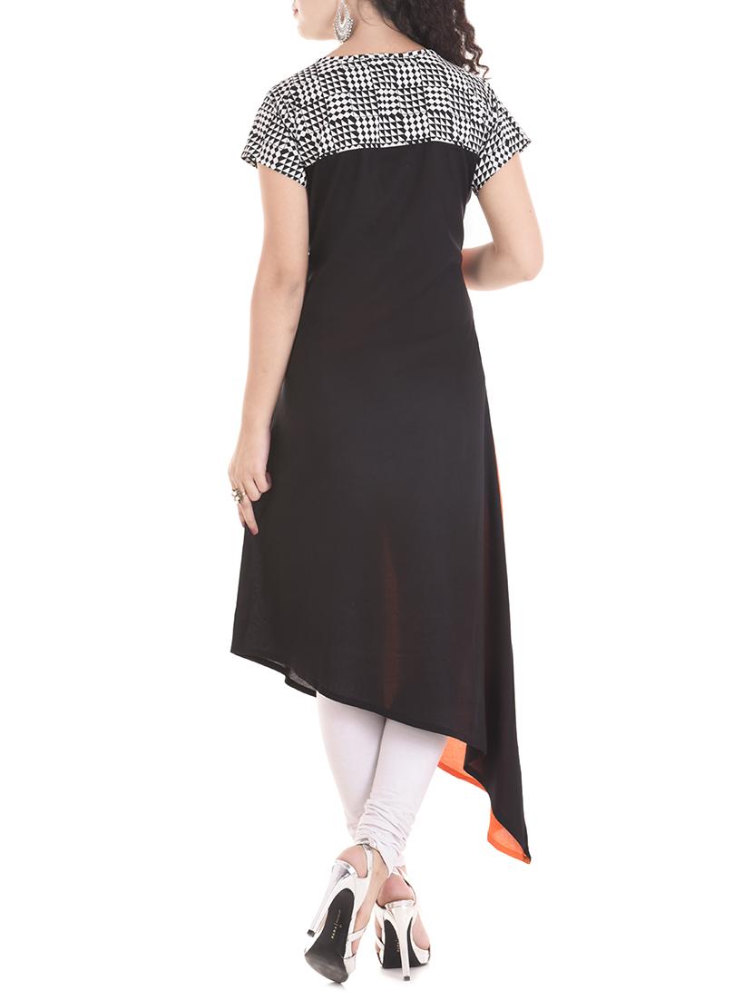orange rayon asymmetric kurta - 14483759 - Zoom Image - 3