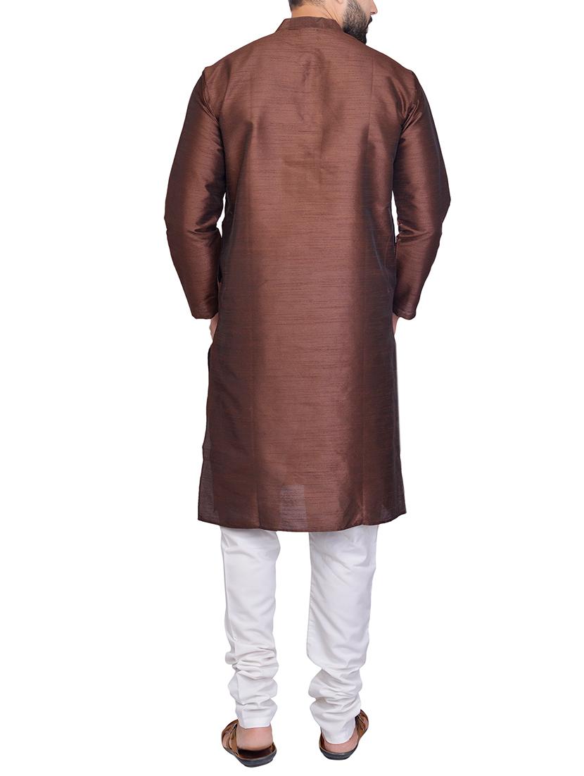 PAROKSH brown silk blend long kurta - 14484754 - Zoom Image - 3