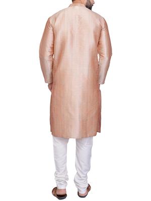 beige silk blend long kurta - 14484761 - Standard Image - 3