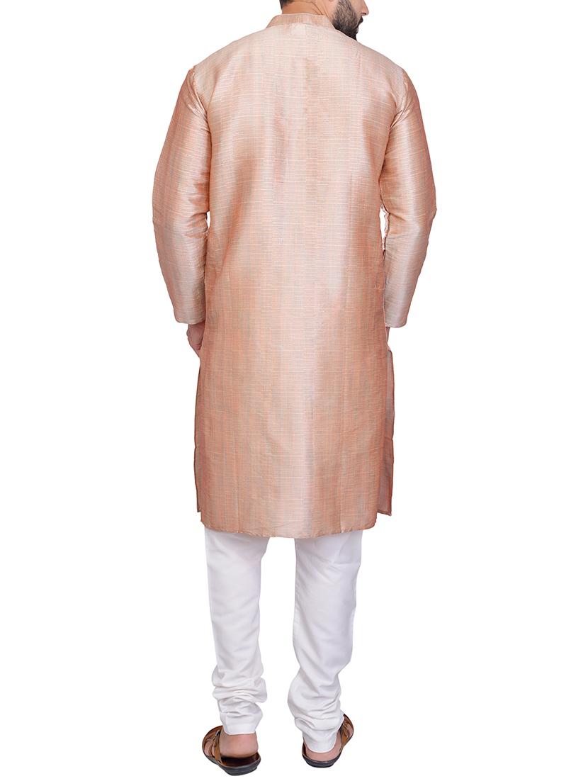 beige silk blend long kurta - 14484761 - Zoom Image - 3