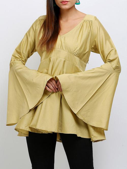 a-line bell sleeved silk blend top - 14486590 - Standard Image - 1