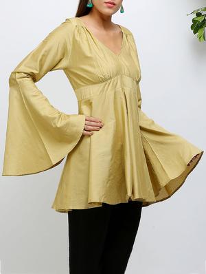 a-line bell sleeved silk blend top - 14486590 - Standard Image - 3