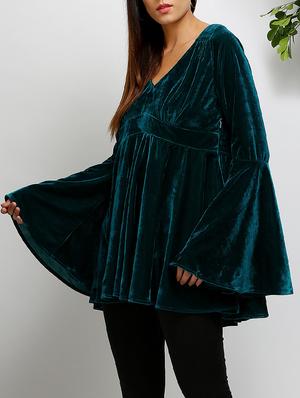 a-line bell sleeved velvet top - 14486595 - Standard Image - 3