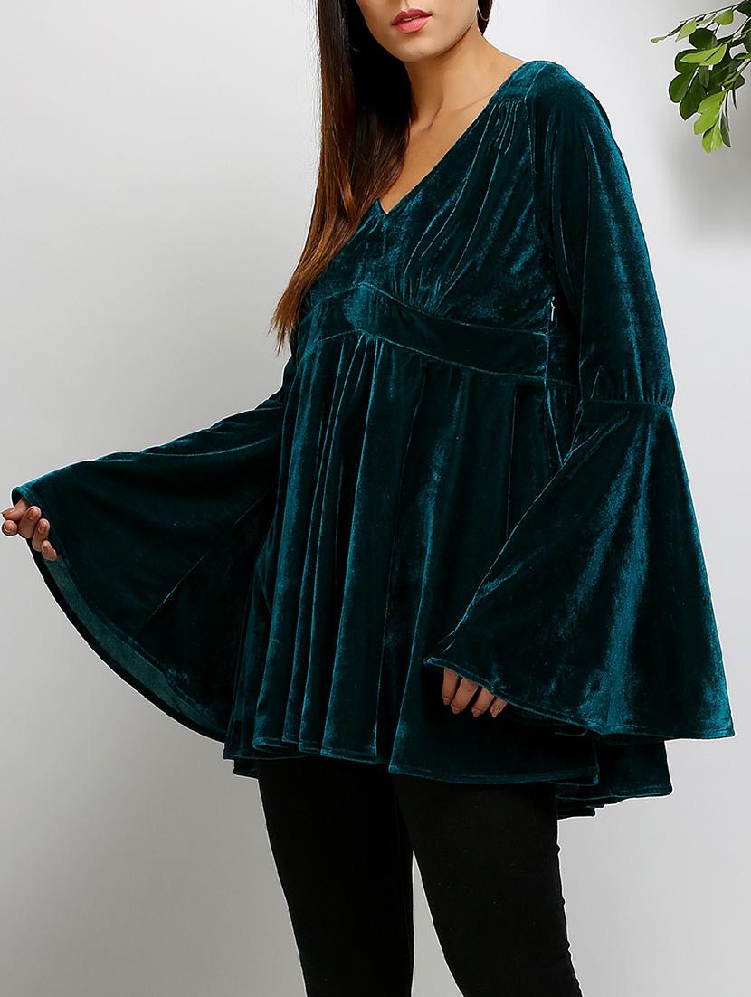 a-line bell sleeved velvet top - 14486595 - Zoom Image - 3
