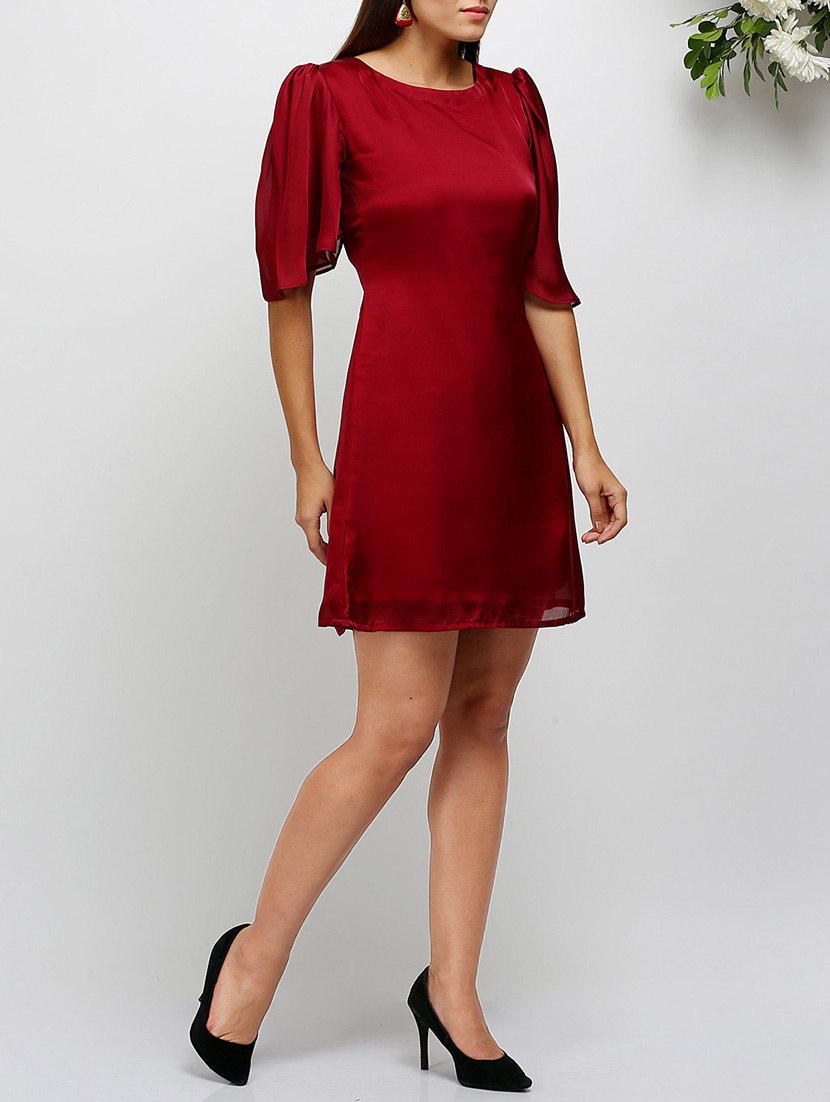 Maroon satin a-line dress - 14486601 - Zoom Image - 3
