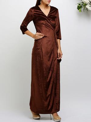 brown velvet wrap dress - 14486604 - Standard Image - 3