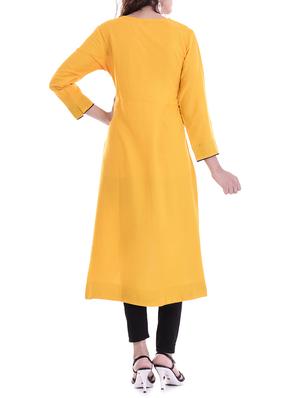 yellow rayon high low kurta - 14487407 - Standard Image - 3