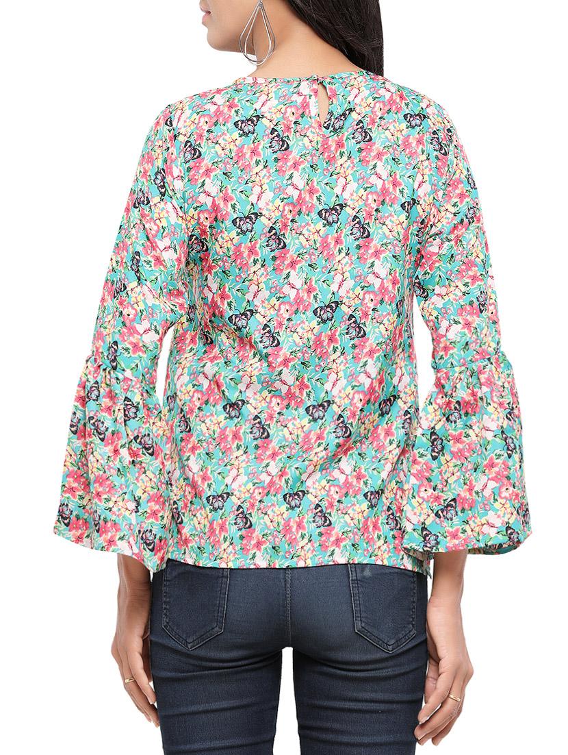 Green printed crepe top - 14490874 - Zoom Image - 3