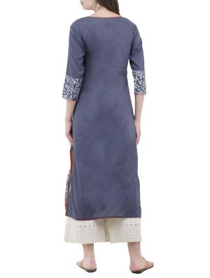 Grey cotton straight kurta - 14491932 - Standard Image - 3