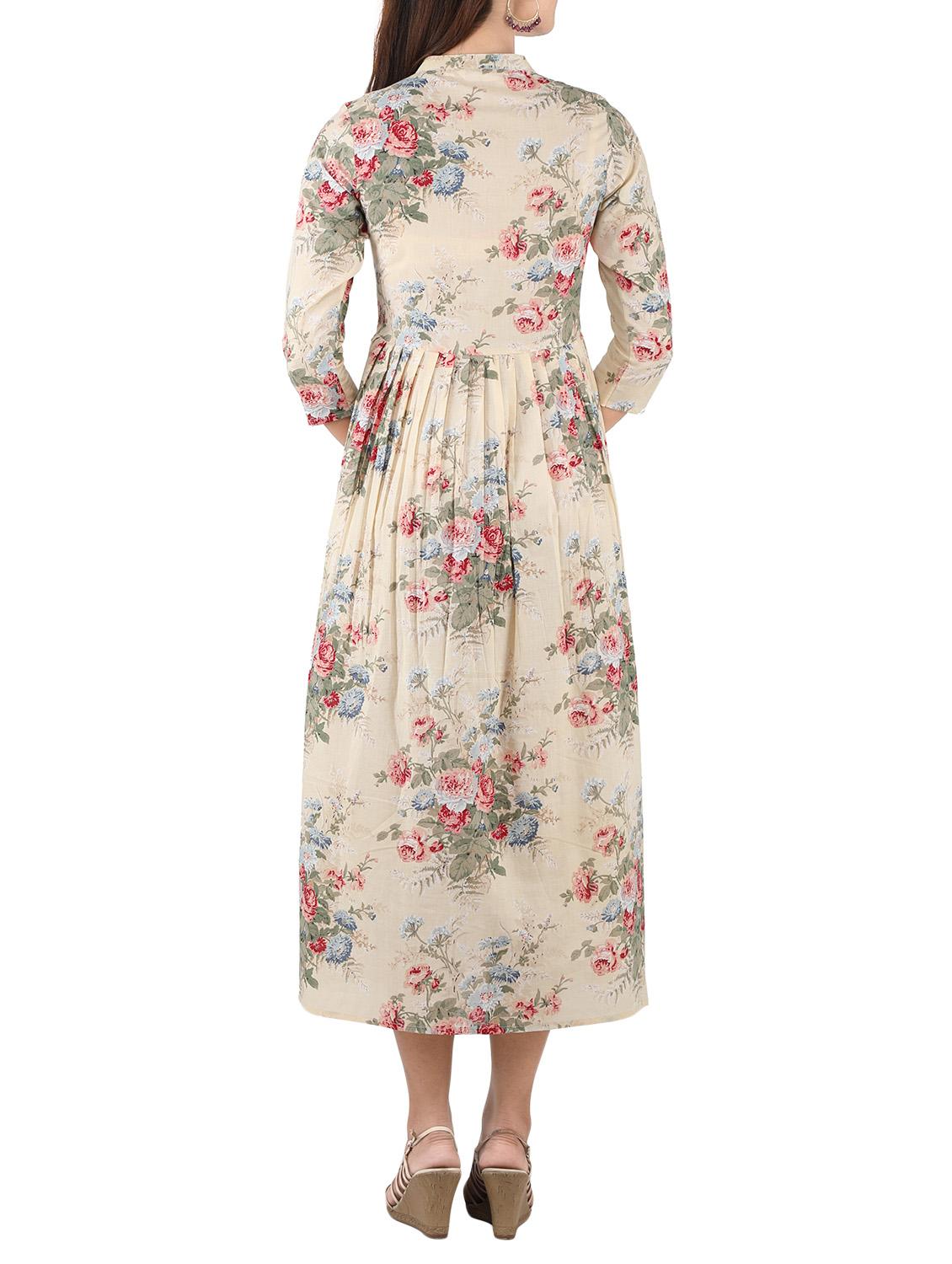 beige cotton fusion kurta - 14493003 - Zoom Image - 3