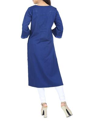 blue denim straight kurta - 14495386 - Standard Image - 3
