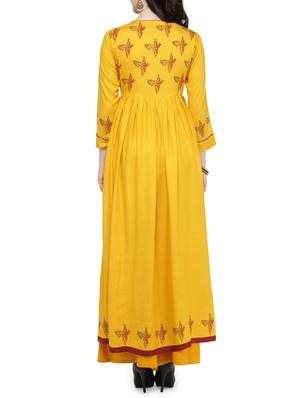 mustard rayon flared kurta - 14495462 - Standard Image - 3