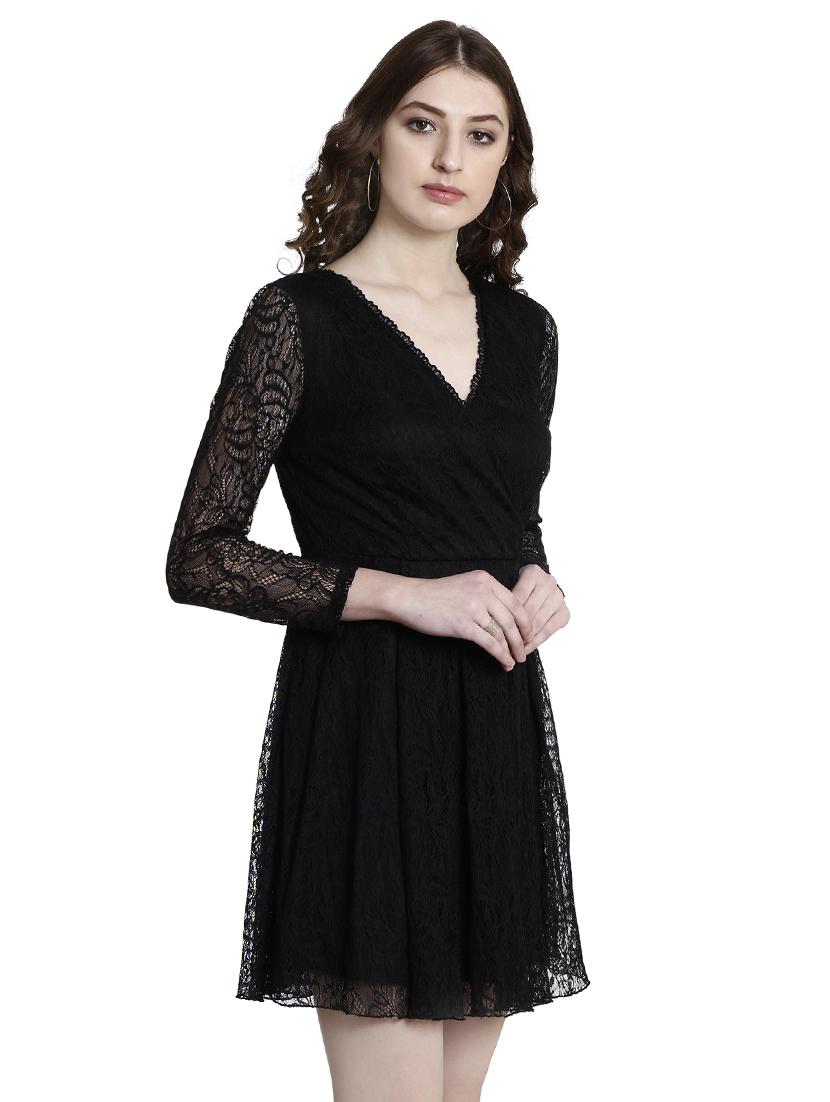 black lace fit & flare dress - 14497681 - Zoom Image - 3