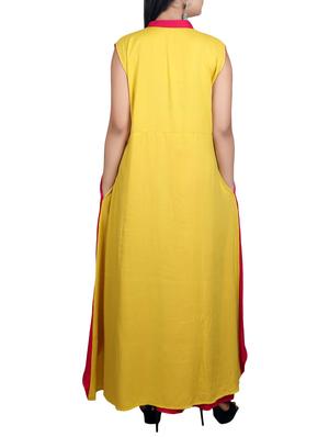 yellow cotton printed asymmetric kurta - 14497987 - Standard Image - 3