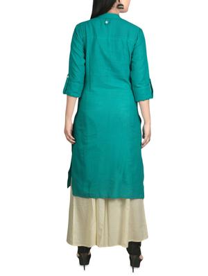 green cotton straight kurta - 14497989 - Standard Image - 3