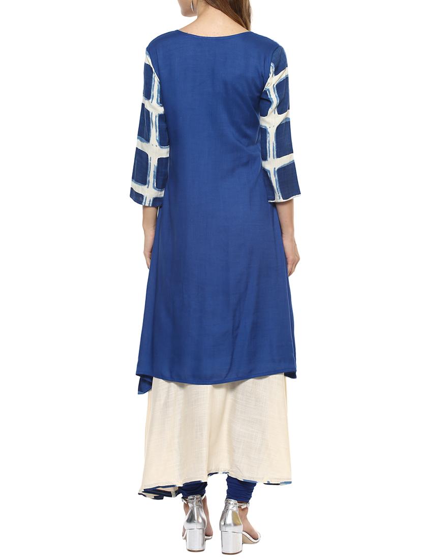 blue rayon aline kurta - 14498497 - Zoom Image - 3