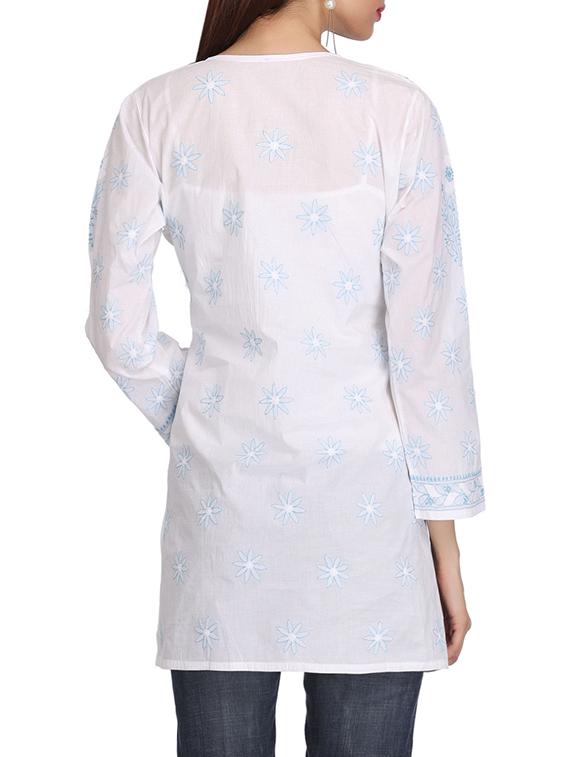 ada white cotton straight kurti - 14501507 - Zoom Image - 3