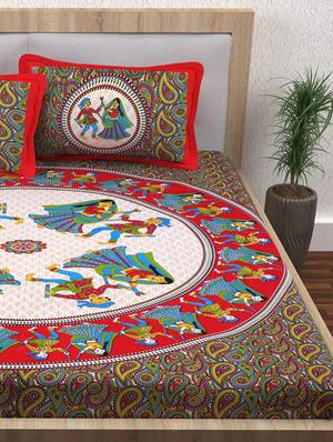 152 TC Pure Cotton Traditional Rajasthani Printed Double Bed Sheet With 2 Pillow Covers - 14502825 - Standard Image - 3