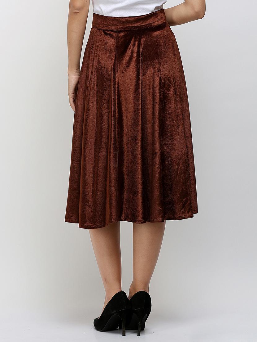 brown velvet flared skirt - 14504438 - Zoom Image - 3