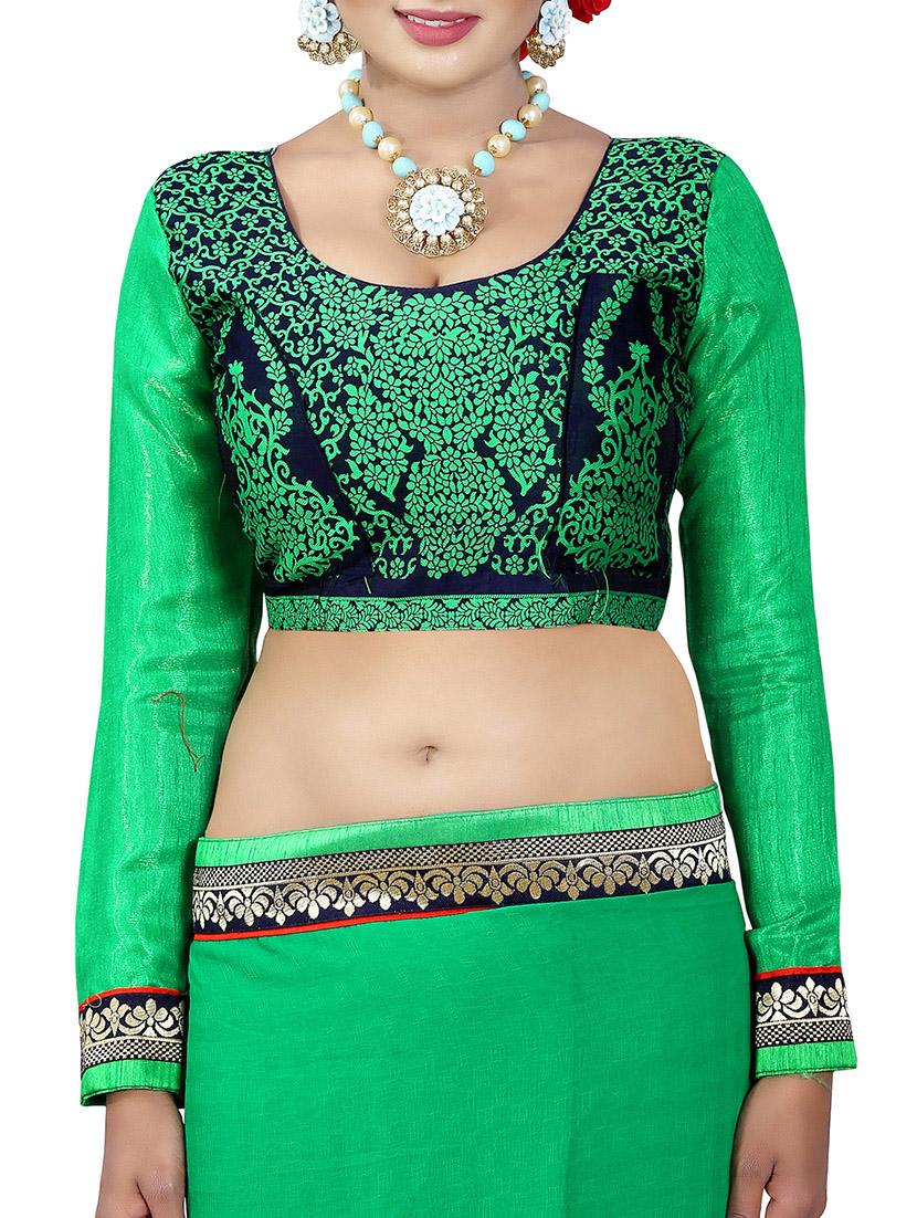 green georgette bordered saree with blouse - 14506429 - Zoom Image - 3