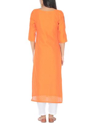 orange chanderi straight kurta - 14510657 - Standard Image - 3