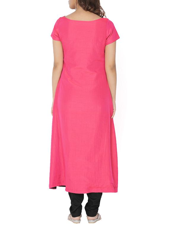 pink art silk high slit solid kurta - 14510665 - Zoom Image - 3