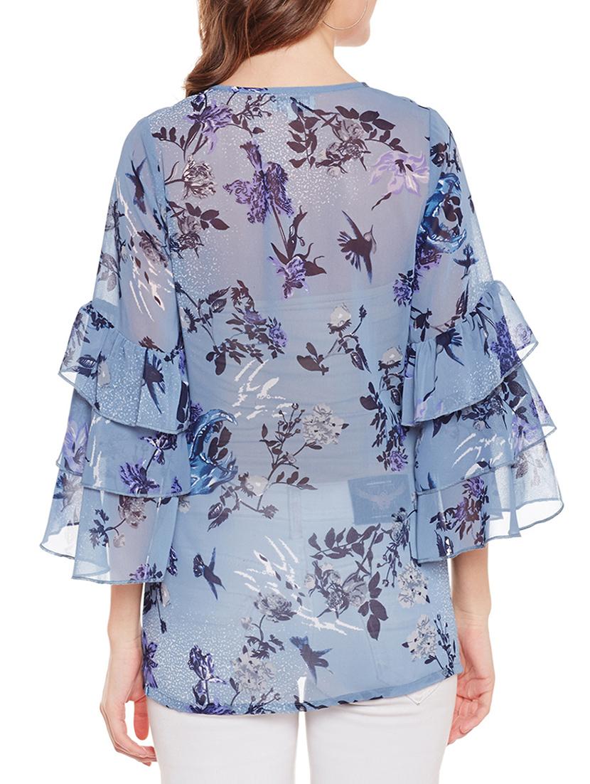 blue georgette ruffle top - 14511192 - Zoom Image - 3