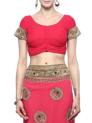 pink georgette embroidered saree with blouse - 14512199 - Standard Image - 3