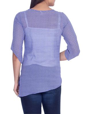 blue printed crepe top - 14512981 - Standard Image - 3