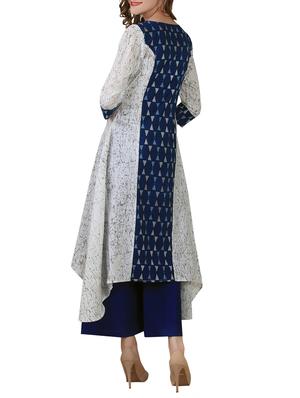 blue cotton asymmetric kurta - 14514055 - Standard Image - 3