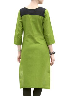 green cotton blend straight kurta - 14515269 - Standard Image - 3