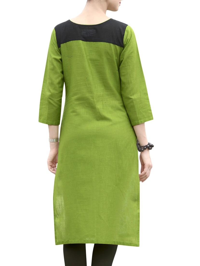 green cotton blend straight kurta - 14515269 - Zoom Image - 3