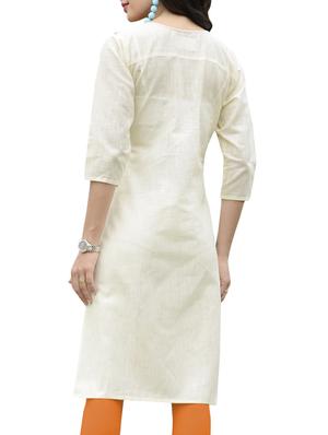 white cotton blend straight kurta - 14515275 - Standard Image - 3