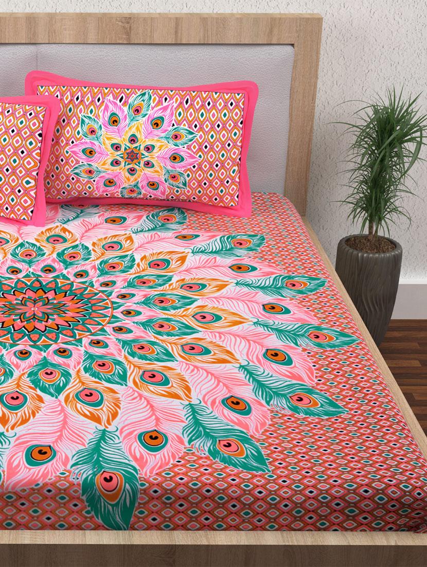 120 TC Pure Cotton Printed Double Bed Sheet With 2 Pillow Covers - 14518613 - Zoom Image - 3