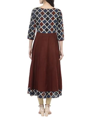 brown cotton anarkali kurta - 14521485 - Standard Image - 3