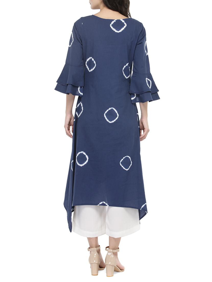 Blue Tie & Dye Asymmetric Kurta - 14521492 - Zoom Image - 3
