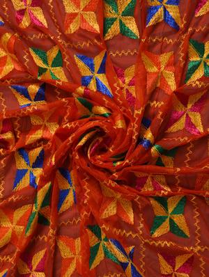 orange nylon phulkari dupatta - 14521693 - Standard Image - 3