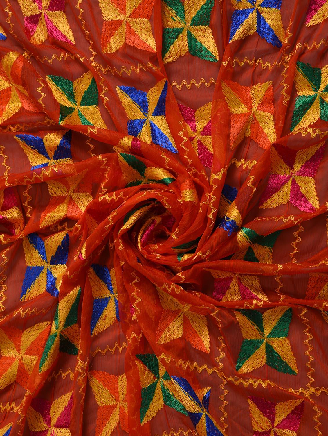 orange nylon phulkari dupatta - 14521693 - Zoom Image - 3
