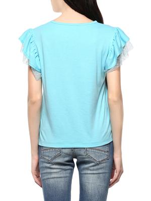 ruffled mesh sleeve solid top - 14527305 - Standard Image - 3