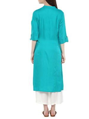 turquoise viscose aline kurta - 14527332 - Standard Image - 3