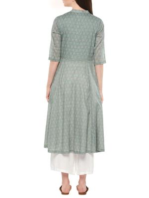 green cotton flared kurta - 14527341 - Standard Image - 3