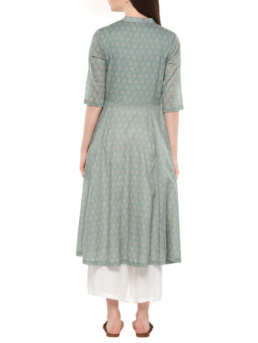 green cotton flared kurta - 14527341 - Zoom Image - 3
