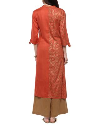 orange viscose straight kurta - 14527355 - Standard Image - 3