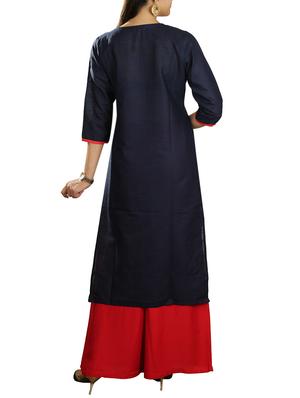 blue cotton straight kurta - 14527449 - Standard Image - 3