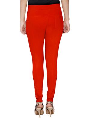 red cotton lycra jeggings - 14529695 - Standard Image - 3